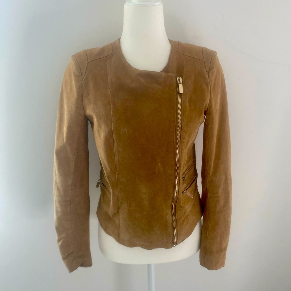 MNG by Mango Beige Leather Biker Jacket Medium